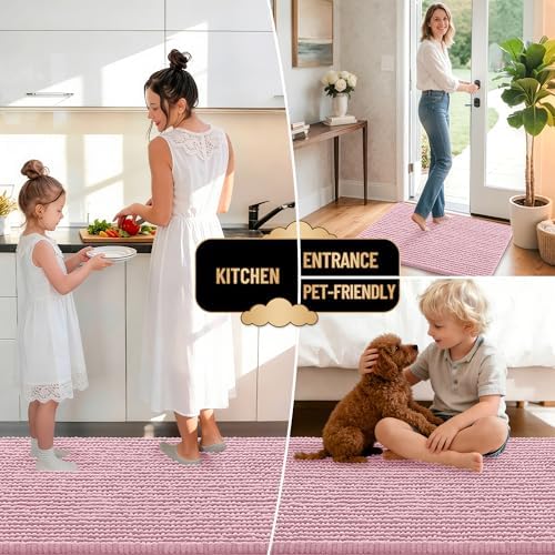 OLANLY Thick Chenille Absorbent Bathroom Rugs Mat 36x24, Dusty Rose - Image 6