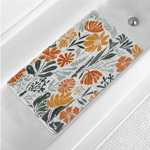 Boho Floral Non Slip Bath Tub Mat Rustic Flower Shower Mat Anti Slip Bathtub by Denifeiya