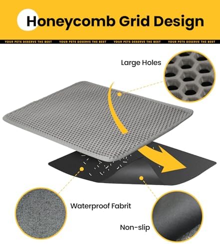 Cat Litter Trapping Mat, Hexagon Grids & Anti-Leak Base, Machine Washable - Image 4