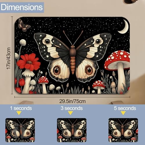 Bathroom Floor Mat, Vintage Poppy Moth Bathroom Rugs, Quick Dry Forest Red - Image 2