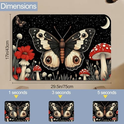 Bathroom Floor Mat, Vintage Poppy Moth Bathroom Rugs, Quick Dry Forest Red - Image 2