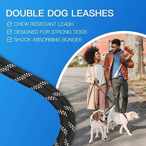 MingXpets Double Dog Leash, Dual Dog Leash, 360° Swivel Tangle Free Bungee - Image 2