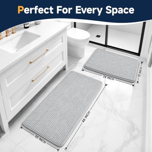 Ophanie Grey Bathroom Rugs Sets 2 Piece, Soft Chenille Bath Mat, Non Slip - Image 2