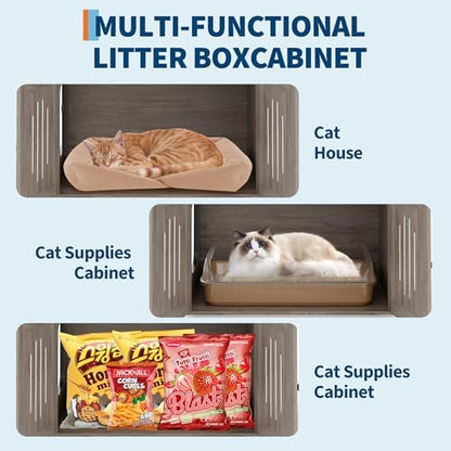 Cat Tree with Litter Box Enclosure, Large Plush Top Perch, Sisal Scratching - Image 3