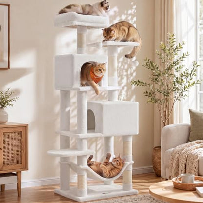 Feandrea Cat Tree, 59.5-Inch Tall Cat Tower, Cream White by FeandreabySONGMICSHOME