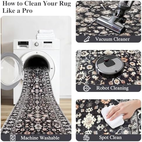 Square 4x4 Rug Soft Non Slip Machine Washable Indoor Carpet Black - Image 6