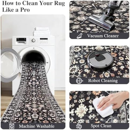 Square 4x4 Rug Soft Non Slip Machine Washable Indoor Carpet Black - Image 6