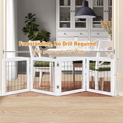 LZRS 4-Panel Extra-Wide Wooden Freestanding Dog Gate: Foldable Solid Wood and - Image 2