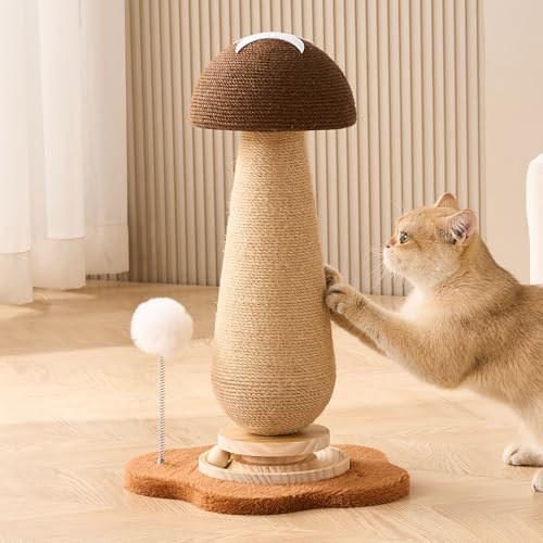 Mushroom Cat Scratching Post Cat Tree, 21.5‘’ H Cute Cat Scratcher Tower by Kicari