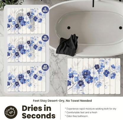 Blue Sakura Foldable Stone Bath Mat, Diatomaceous Stone Bathroom Shower Mat - Image 2