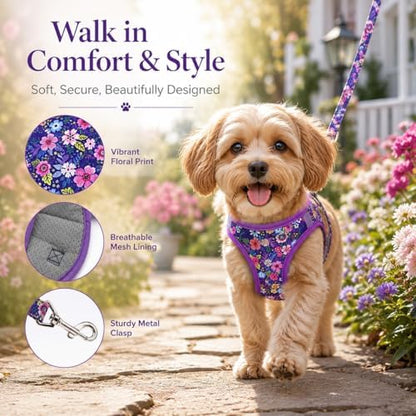 Step in Dog Harness Leash Set- All Weather Reflective No-Pull Floral Pattern - Image 5