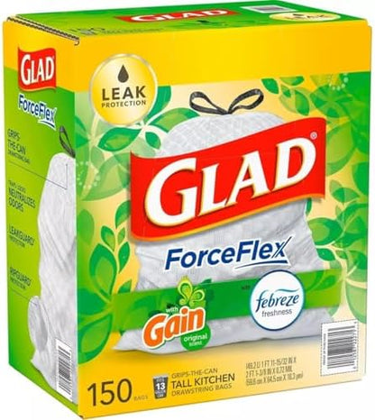 GLAD ForceFlex Tall Kitchen Drawstring White Trash Bags, Gain Original Scent - Image 2