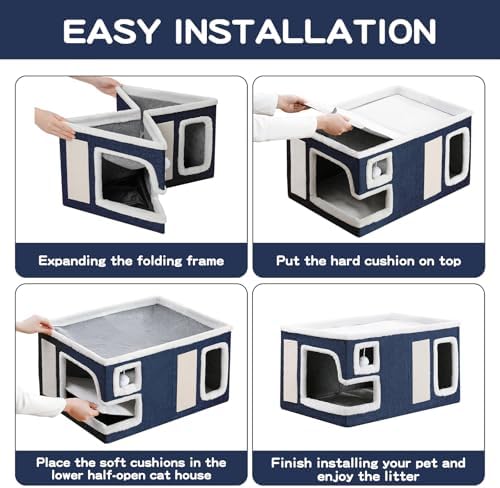 Large Cat Houses for Indoor Cats, Extra Wide Cat Cave Bed - Image 7