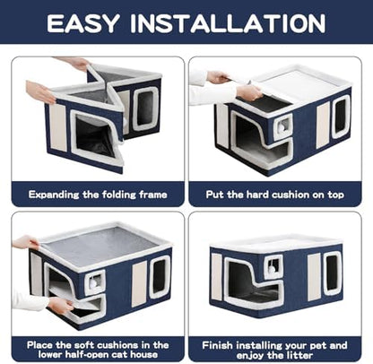 Large Cat Houses for Indoor Cats, Extra Wide Cat Cave Bed - Image 7