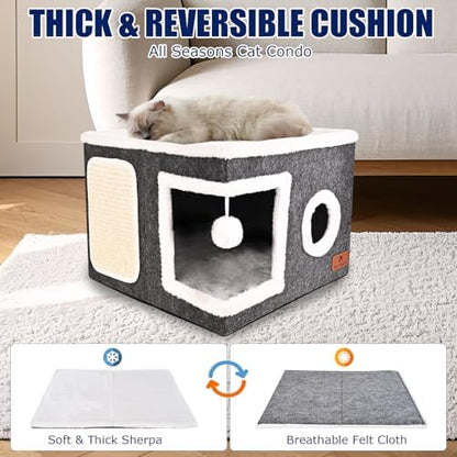 Felt Cat Cave Beds for Indoor Cats, Foldable Cat Hideaway - Image 4
