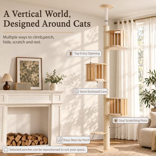 Floor to Ceiling Cat Tree, Adjustable 8.2-9.9 ft Tension Cat Tower - Image 5