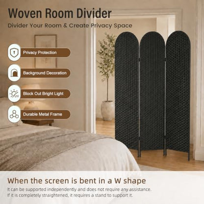 3 Panel PE Rattan Room Divider, Privacy Screen - Image 7