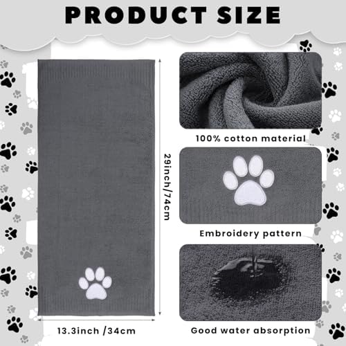 SmoothNovelty 2 Pcs Dog Paw Hand Towels Grey Bathroom Decor 14x29 Inch - Image 2