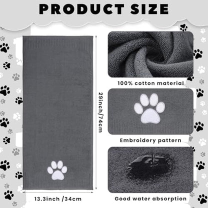 SmoothNovelty 2 Pcs Dog Paw Hand Towels Grey Bathroom Decor 14x29 Inch - Image 2