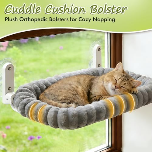 Zoratoo 2PC Cloud-Cuddle Cat Window Perch, Foldable Cat Hammock, M Grey - Image 5