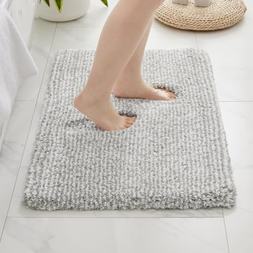 Disolla Grey & White Bathroom Rugs 17x24, Non-Slip Plush Small Bath Mat by Disolla