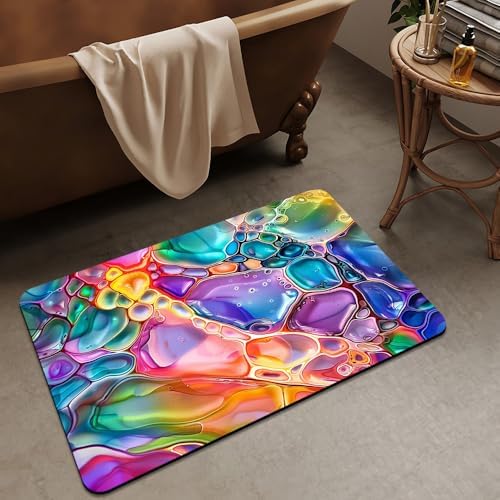 Bath Mat Rug, Rainbow Bubble Non Slip Quick Dry Super Absorbent Thin Bathroom - Image 3
