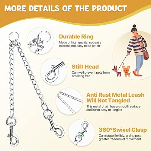 PETTOM Heavy Duty 2 Way Dog Lead Metal Chain Double Pet Clip Leash Coupler 360° - Image 3