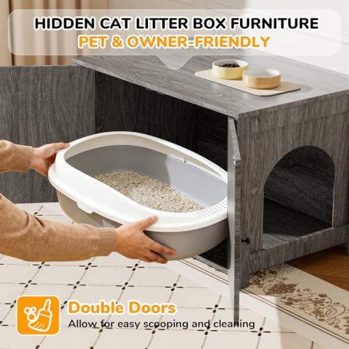 Cat Litter Box Enclosure Furniture Dog Proof, Hidden Kitty Washroom Cabinet Low - Image 5