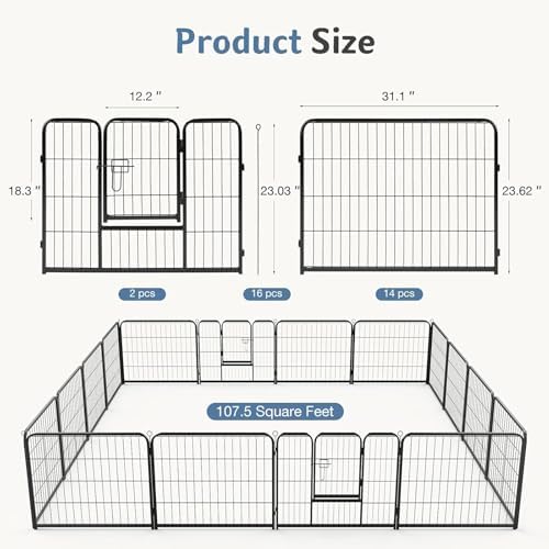 DUMOS Dog Playpen 24 Inch 16 Panels Indoor Outdoor Metal Pet Fence - Image 2