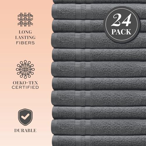 White Classic Wealuxe Dark Gray Washcloths 24 Pack - Image 2