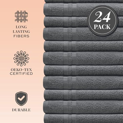 White Classic Wealuxe Dark Gray Washcloths 24 Pack - Image 2