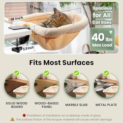 JUNSPOW Cat Desk Bed One-Click Folding Maximum Holds 40lb, Cream Fur - Image 6