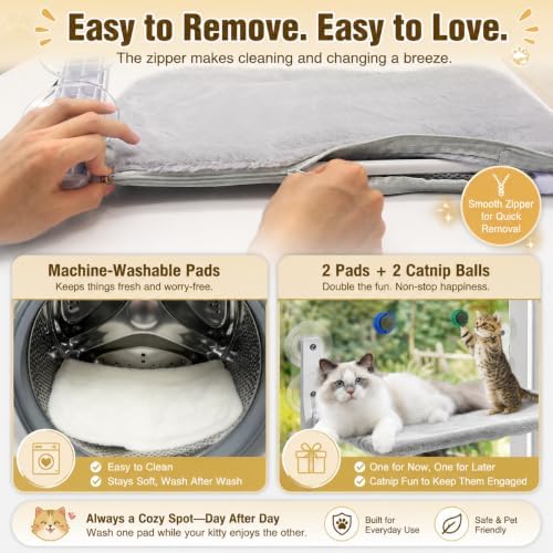 Cat Window Perch Hammock with 2 Washable Plush Covers, Cozy Window Bed - Image 5