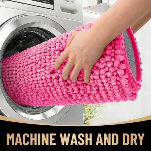 OLANLY Thick Chenille Bathroom Runner Rugs Mats 44x24, Hot Pink - Image 4