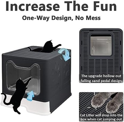 Foldable Cat Litter Box with Lid, Enclosed Potty, Large Top Entry - Image 3