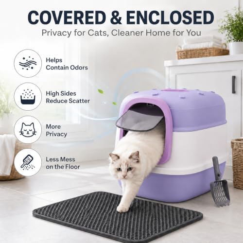 Enclosed Kitty Litter Box, 2 Pack Purple Cat Box - Image 3