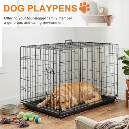 FDW | 36" Foldable Metal Dog Crate | Black | Cage - Image 2