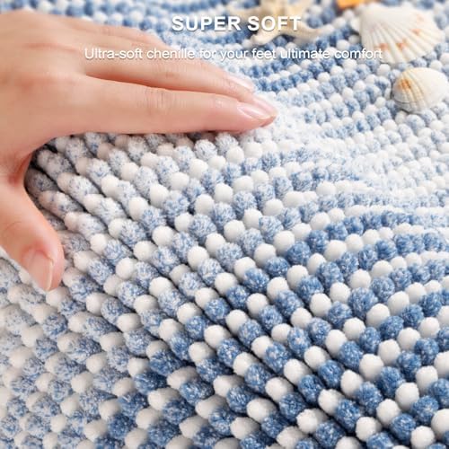 BSICPRO Bathroom Rugs Sets 2 Piece, Non Slip Striped Bath Mats, Sky Blue - Image 2