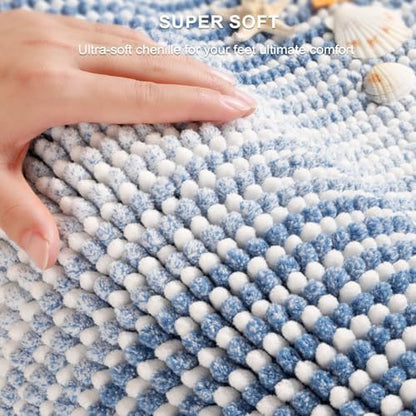 BSICPRO Bathroom Rugs Sets 2 Piece, Non Slip Striped Bath Mats, Sky Blue - Image 2