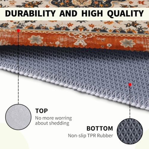 Giwawa Ethnic Boho Bath Rug Rust Coral Floral Plush Kitchen Mat 20x32 Inch Soft - Image 5