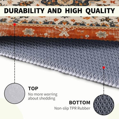 Giwawa Ethnic Boho Bath Rug Rust Coral Floral Plush Kitchen Mat 20x32 Inch Soft - Image 5