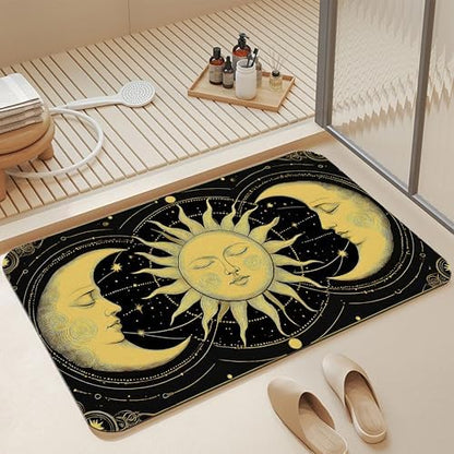 Bath Mats for Bathroom, Boho Sun Moon Bathroom Rugs, Celestial Diatomaceous by Unknown