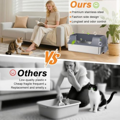 Vivifying XL Stainless Steel Cat Litter Box, High Sided Open Top - Image 6