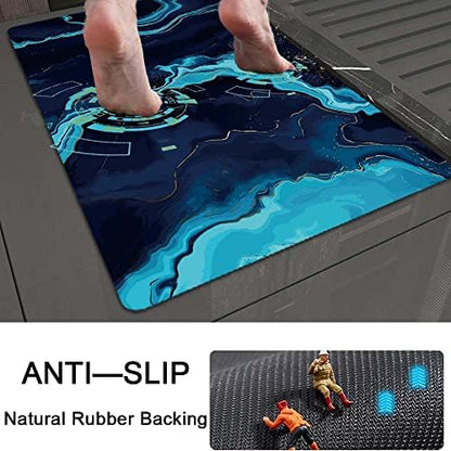 Bath Mat Rug, Deep Blue Gold Marble Non Slip Quick Dry Super Absorbent Thin - Image 5