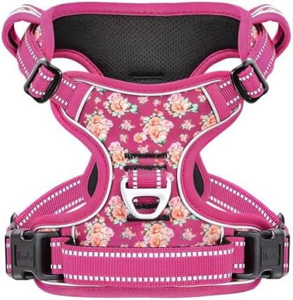 HEELE Large Dog Harness, Reflective, No Pull No Choke, Flower Rose by HEELE