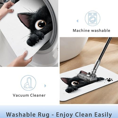 Cute Black Cat Bathroom Rug 29.5"x17", Super Absorbent Fast Drying Bath Mat - Image 5