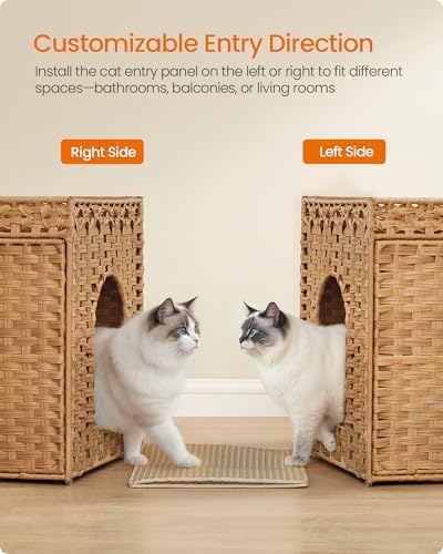 Feandrea Cat Litter Box Enclosure, Handwoven Rattan End Table, Extra Mat - Image 5
