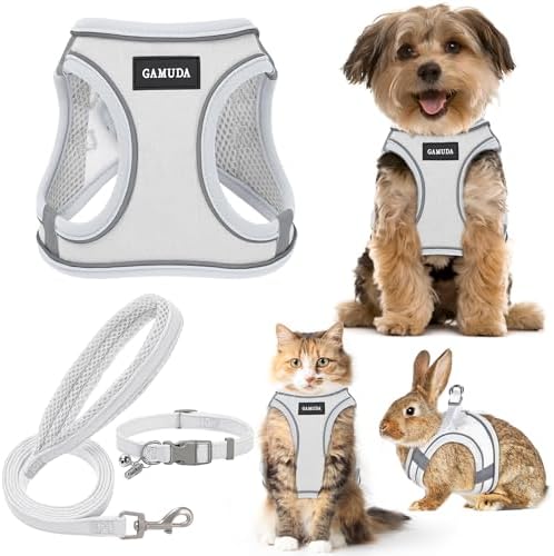 GAMUDA Small Pet Harness Collar and Leash Set, Step in No Chock No Pull Linen by GAMUDACollarsCollection