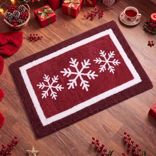 Boao Christmas Snowflake Bathroom Rug Winter Bath Mat 24"x16" - Image 3