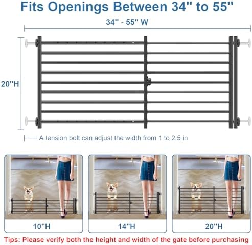 Malier Dog Gate with Door, 34-55" Extra Wide Full Metal Pet Gate Short Dog Gate - Image 3